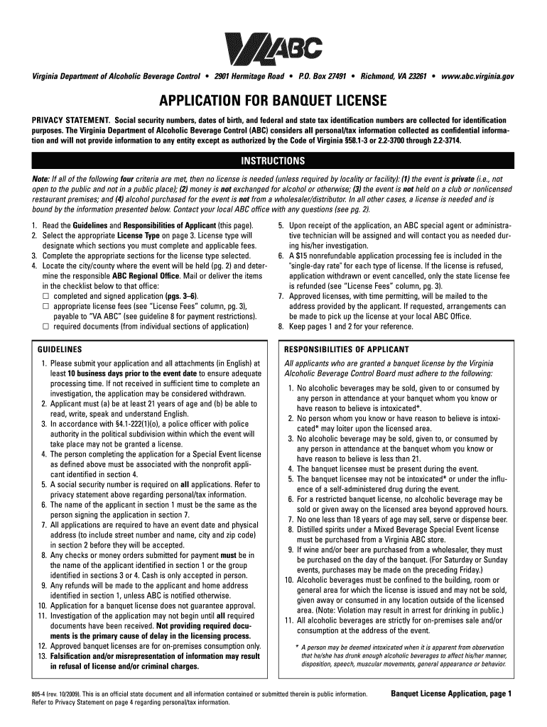  Banquet License  Form 2009