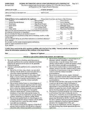 Virginia School Bus Driver Physical Form