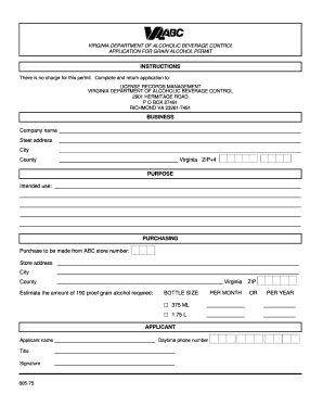 Virginia Grain Alcohol Permit  Form