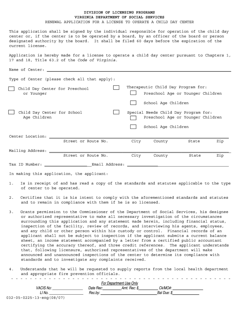 Va Department of Social Services Renewal Application Form