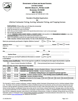 Resident Disabled Special Lifetime Application Virginia Dgif Virginia  Form