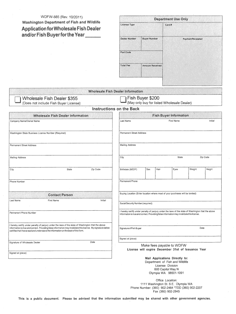 Application ForWholesale FISh Dealer  Washington Department of    Wdfw Wa  Form