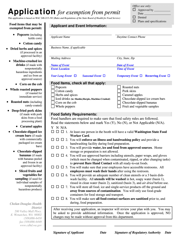 Application for Exemption from Permit 2 2 DOC  Cdhd Wa  Form