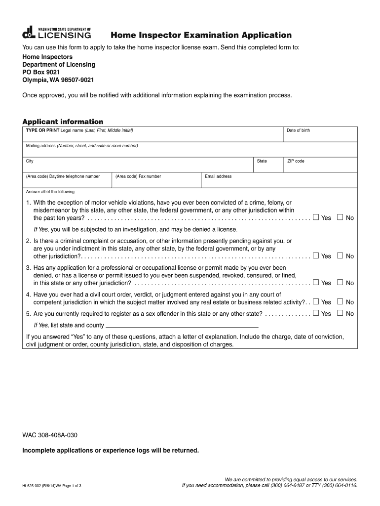 You Can Use This Form to Apply to Take the Home Inspector License Exam  Dol Wa