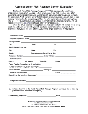 Application for Fish Passage Barrier Evaluation Dnr Wa  Form