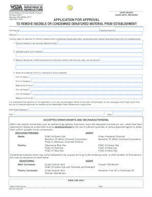 APPLICATION for APPROVAL to REMOVE INEDIBLE or Agr Wa  Form