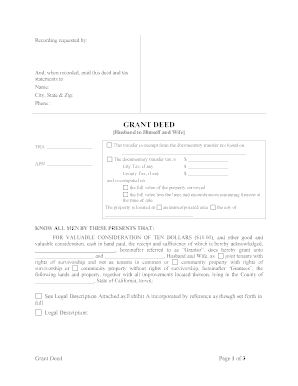 Ca Grant Deed from Husband to Himself &amp; Wife Form