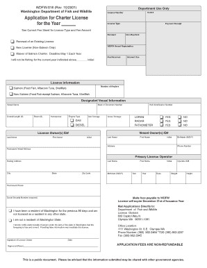 Application for Charter License for the Year Washington Wdfw Wa  Form