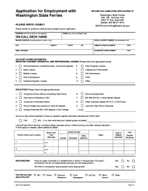 Washington State Ferry Jobs  Form