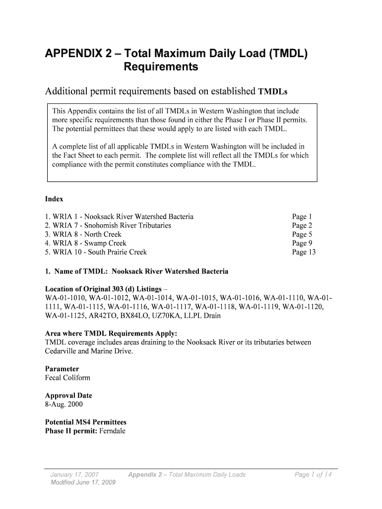 Appendix 3 TMDL Requirements Ecy Wa  Form