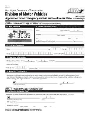  Wv Ems License Plate Form 2011-2024
