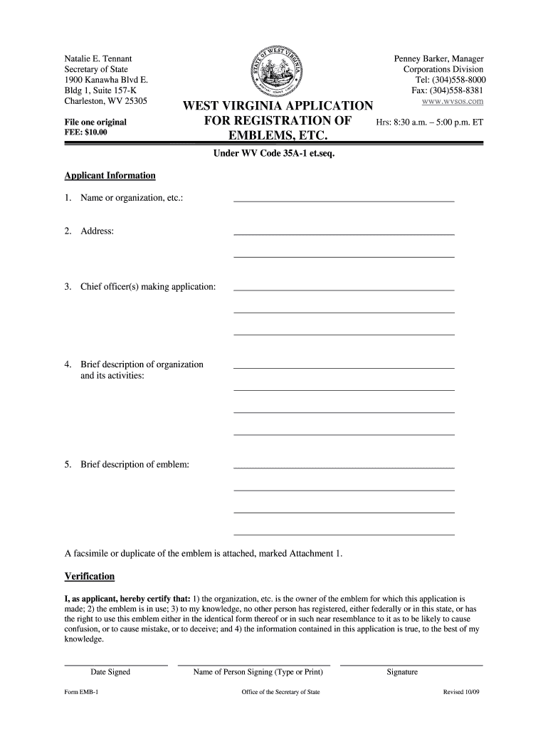 WEST VIRGINIA APPLICATION for REGISTRATION of Hrs 830 a  Sos Wv  Form