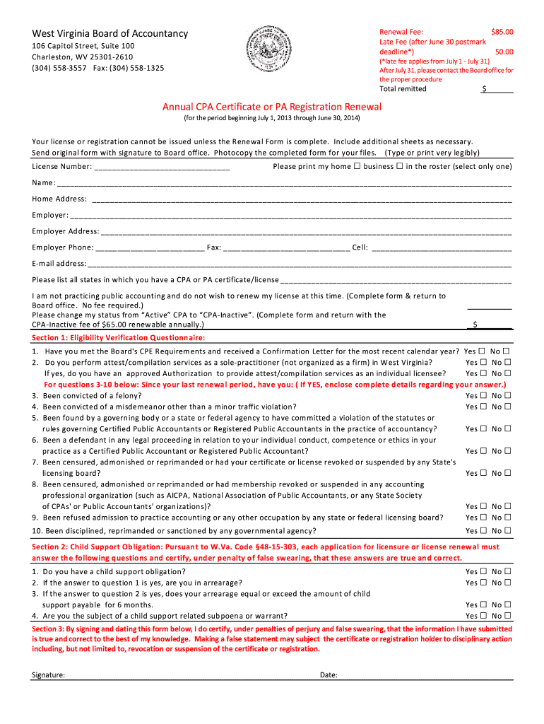 Get and Sign Wv Public Accountant Renewal Form 2013