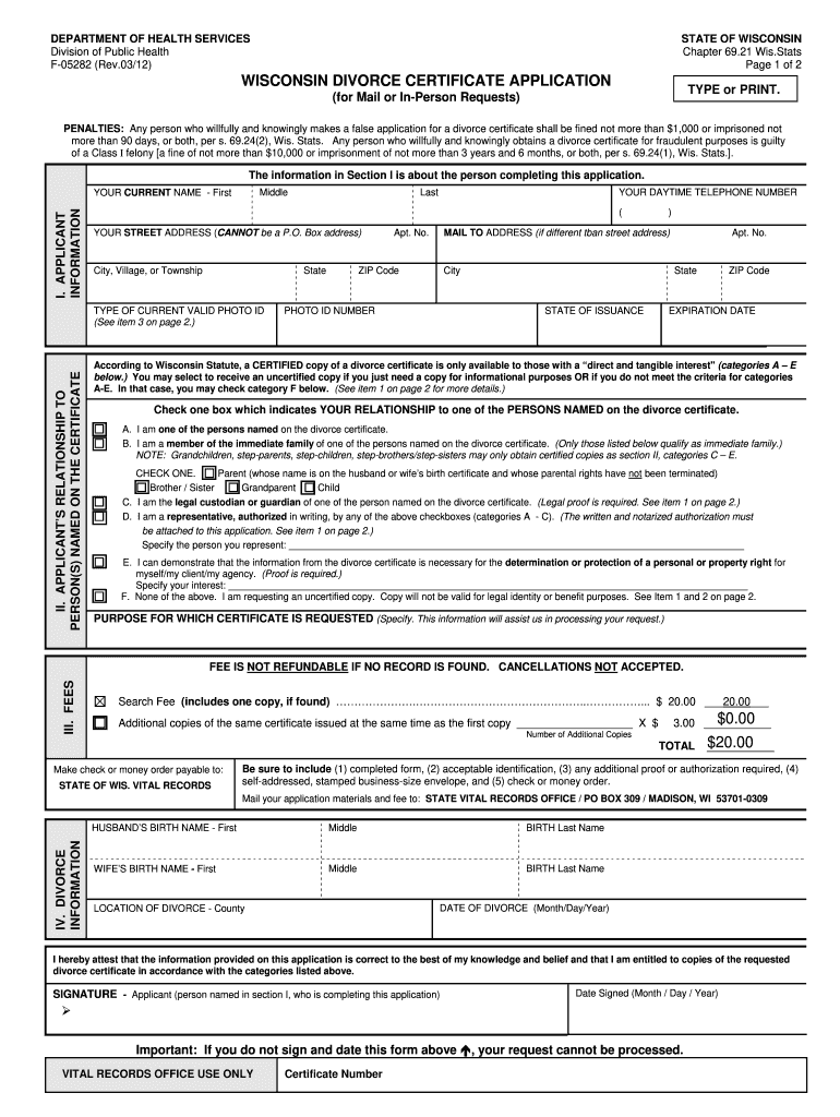 Divorce Papers Wisconsin  Form