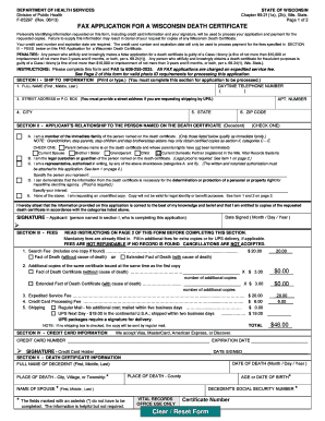 Blank Wisconsin Death Certificate  Form