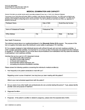 State of Wisconsin Department of Workforce Development Medical Examination and Capacity Form