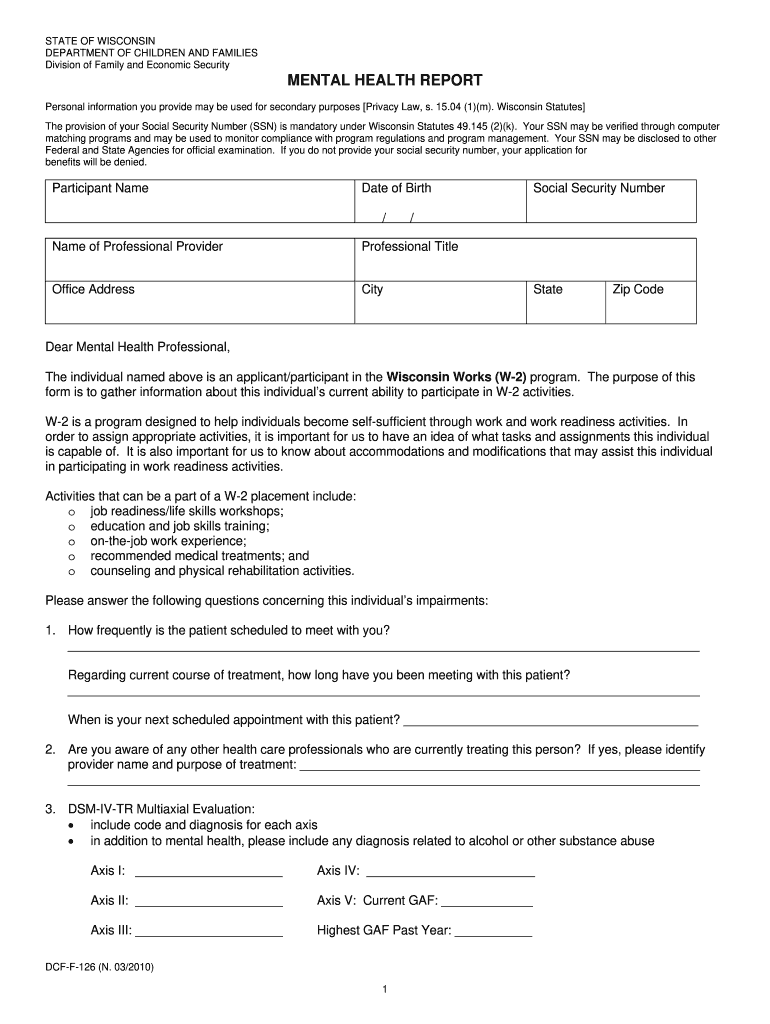  Mental Impairment Questionnaire 2010-2024