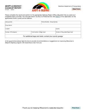 Adopt a Highway Wisconsin Form Dt 2214