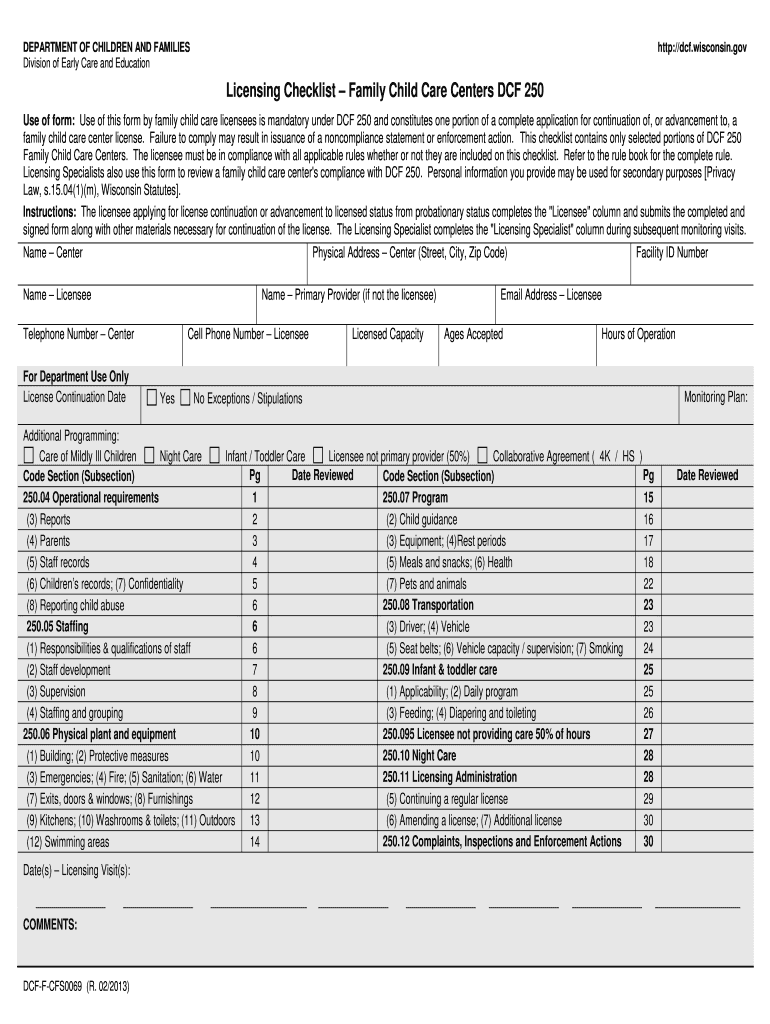 Pa Child Care Inspection Checklist  Form
