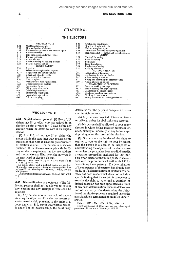 111 the ELECTORS 6 Legis Wisconsin  Form