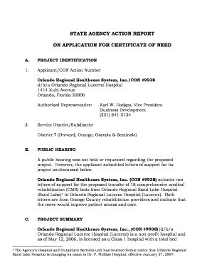 PROJECT IDENTIFICATION ApplicantCON Action Number Orlando Regional Healthcare System, Inc  Form
