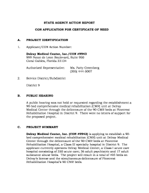 PROJECT IDENTIFICATION ApplicantCON Action Number Delray Medical Center, Inc  Form