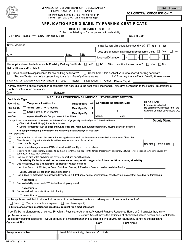  Disability Parking Certificate Form 2012