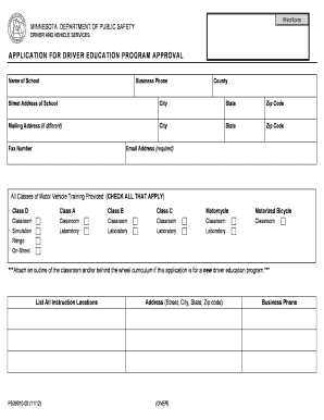 Application for Driver Education Program Approval Minnesota Dps Mn  Form