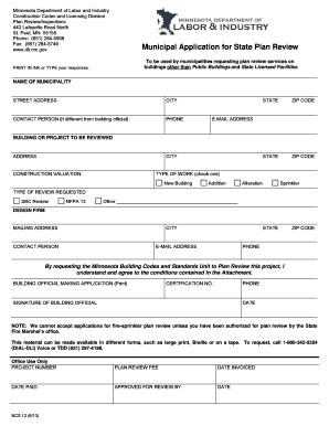 Municipal Application for State Plan Review Minnesota Department Dli Mn  Form