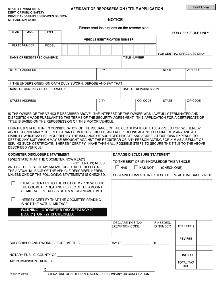 NOTICE Minnesota Department of Public Safety State of Minnesota Dps Mn Form