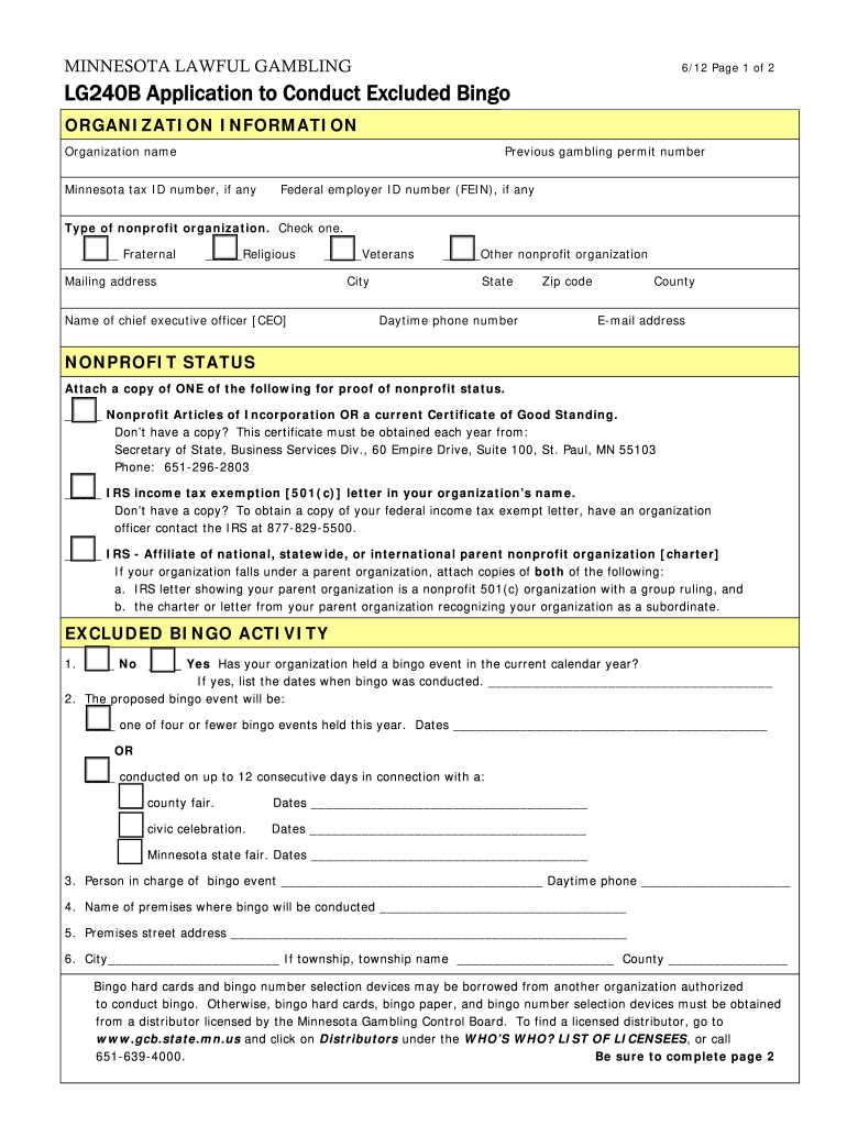  Lg240b Application to Conduct  Form 2012