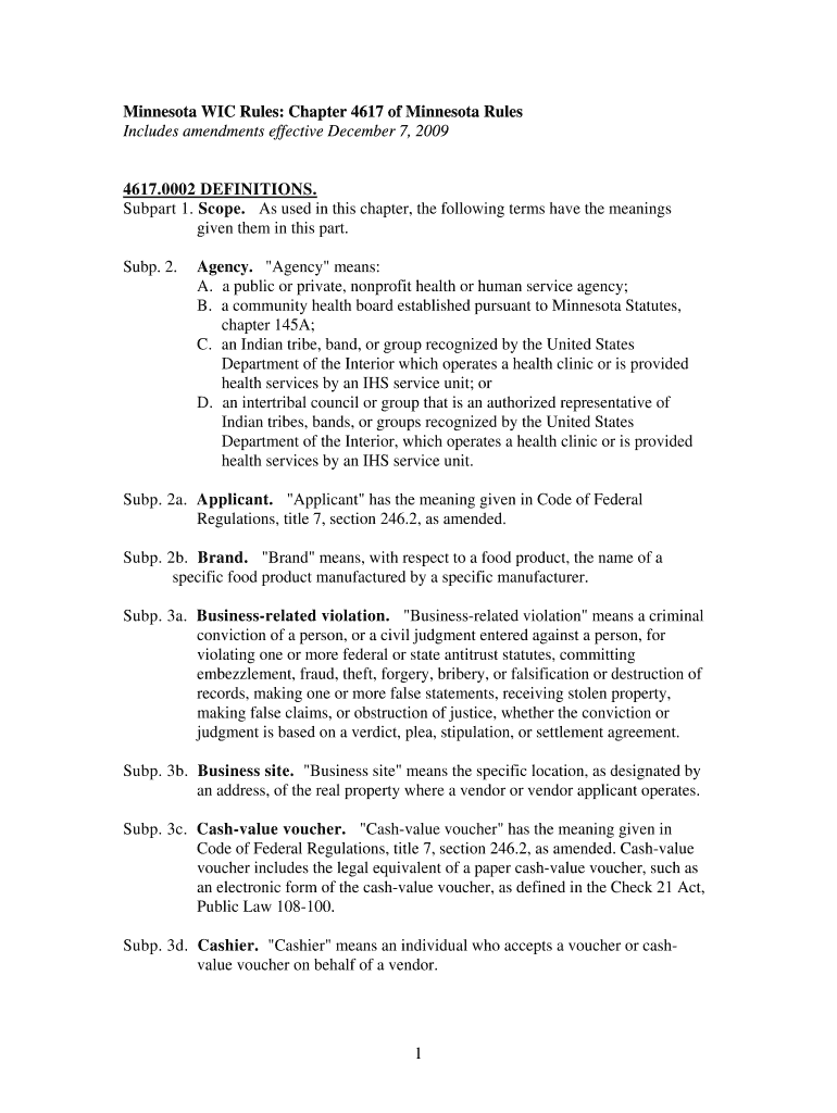 Minnesota WIC Rules Minnesota Department of Health Health Mn  Form