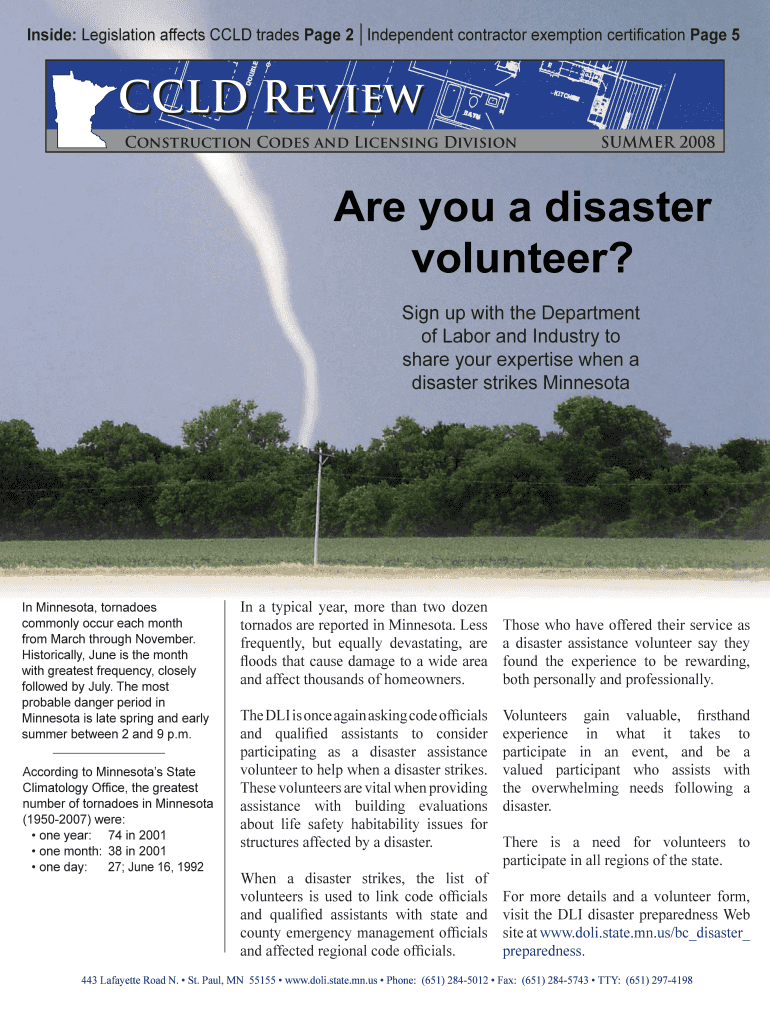 CCLD Review Are You a Disaster Volunteer? Minnesota Dli Mn  Form