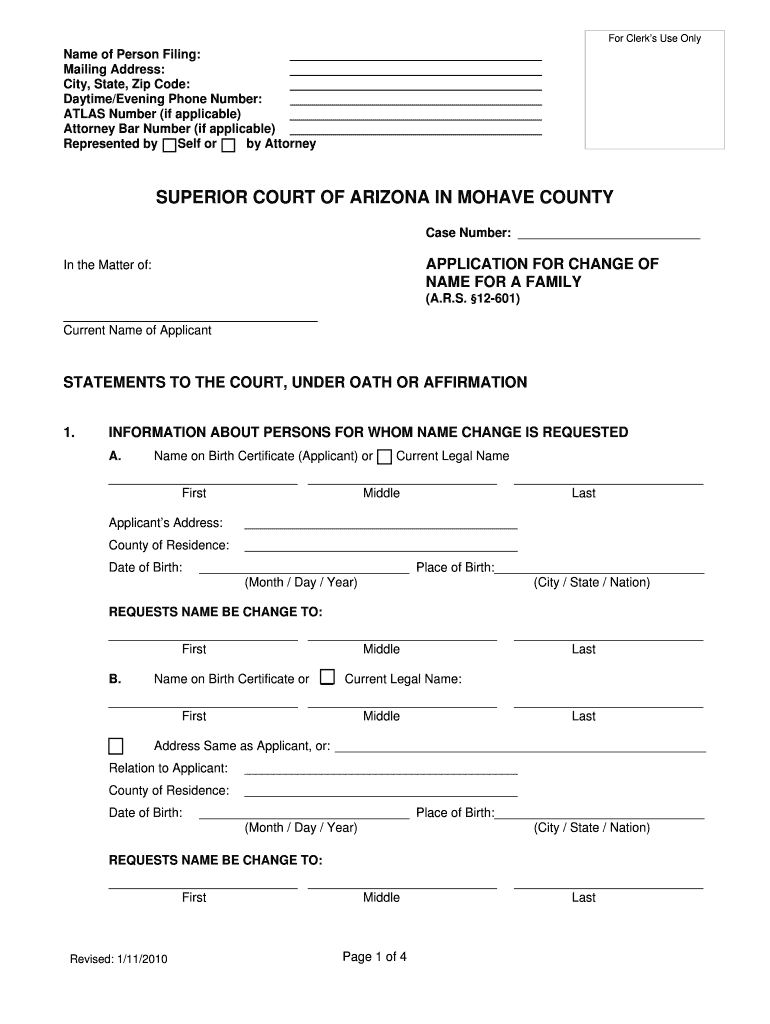 Application for Change of Name for a Family Mohavecourts Az  Form