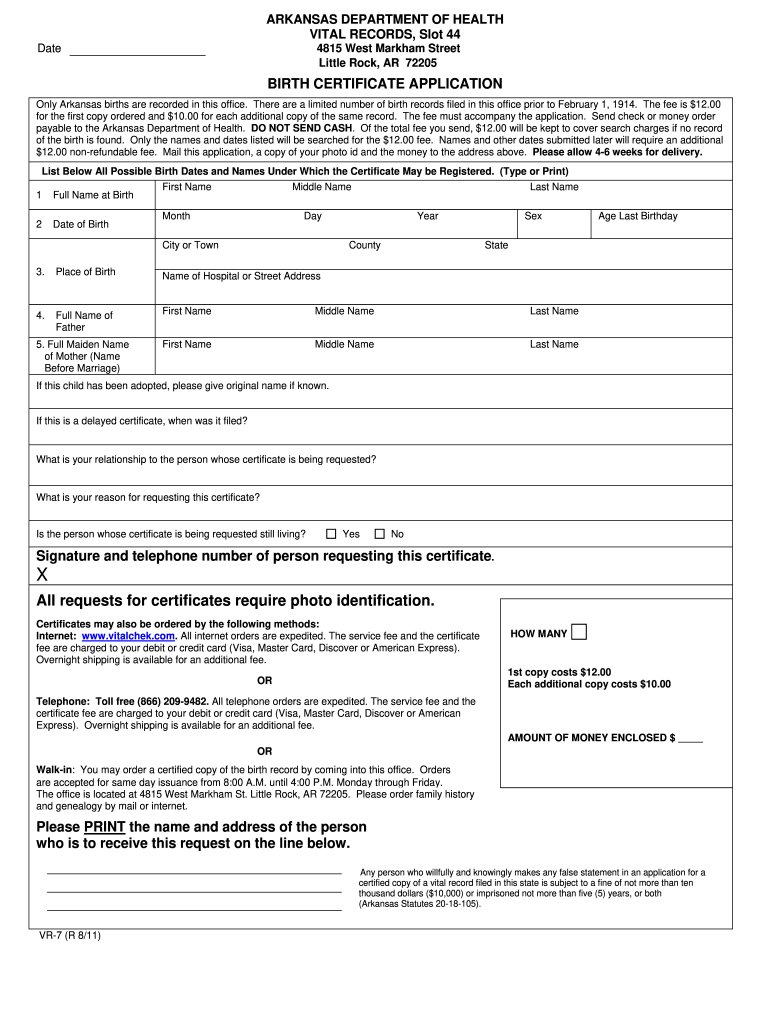  Printable Birth Certificate Form Ar 2011-2023