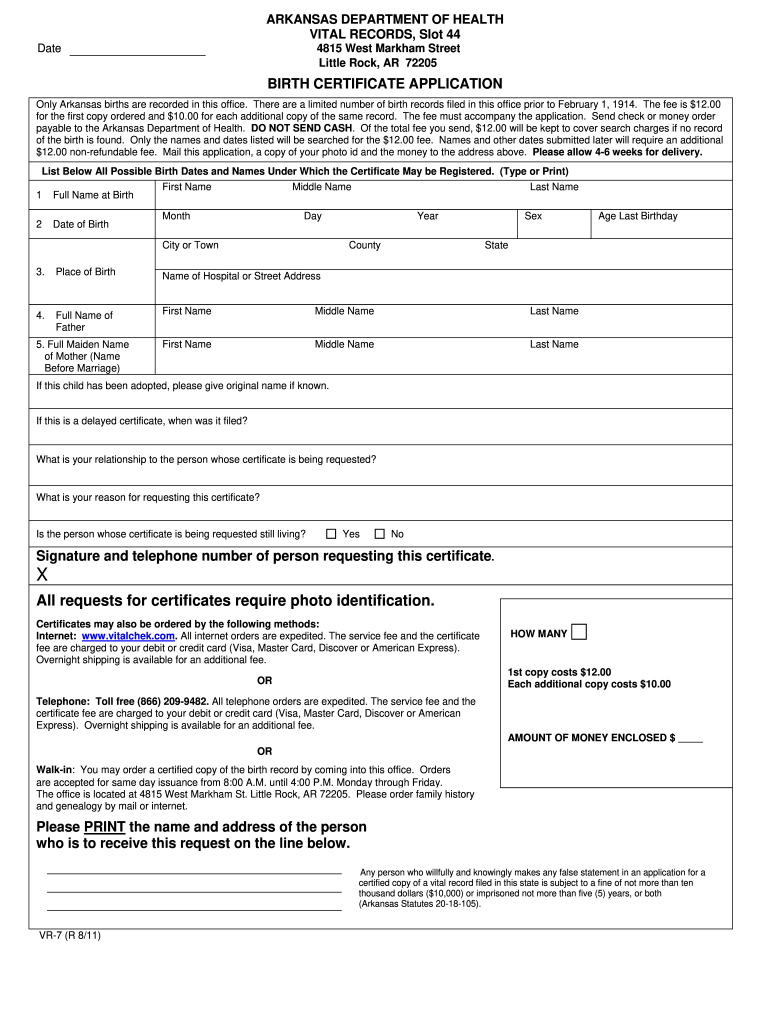  Printable Birth Certificate Form Ar 2011-2024