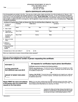 Arkansas Death Certificate Form