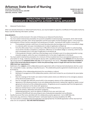 Prescriptive Authority Initial Application Instructions Pmd Arsbn Arkansas  Form