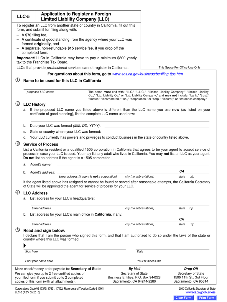 Get and Sign Llc 5 Ca 2010-2022 Form