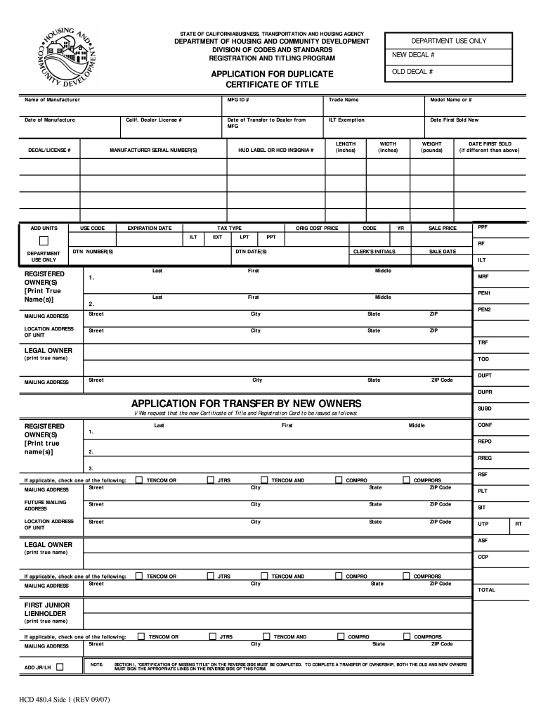  480 4 Application for Duplicate Title 2007-2024