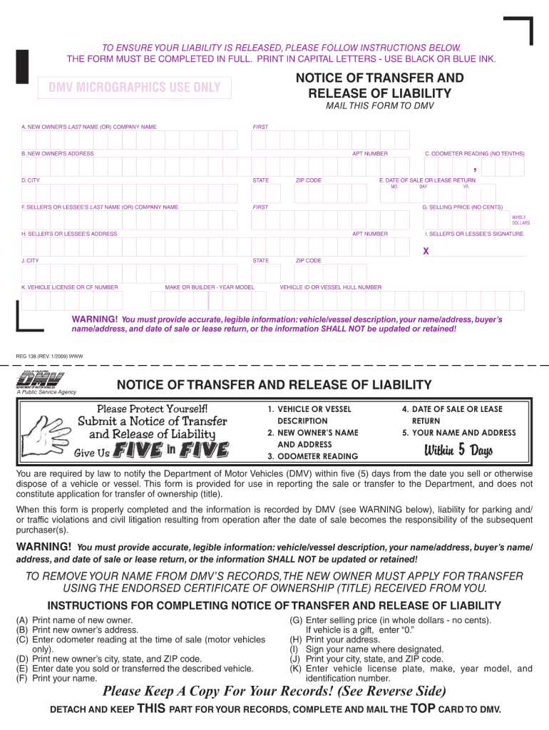 Get and Sign Reg 138 Dmv Form 2009-2022