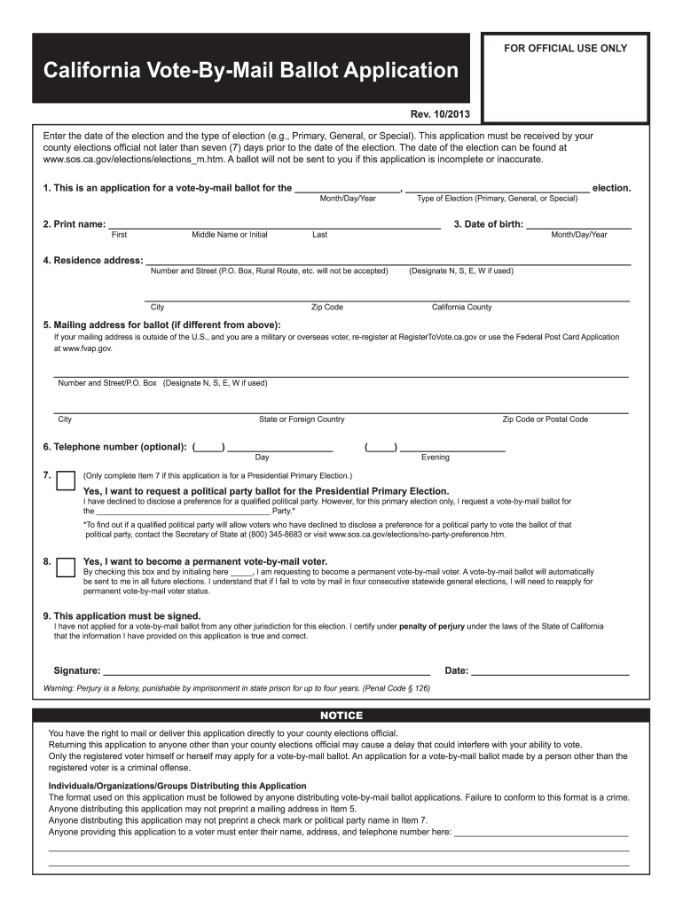 Vote by Mail Ballot  Form
