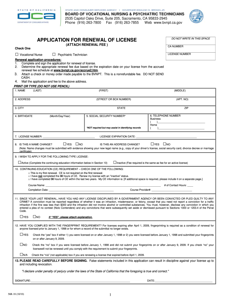 Get and Sign Lvn License Renewal California 2010-2022 Form