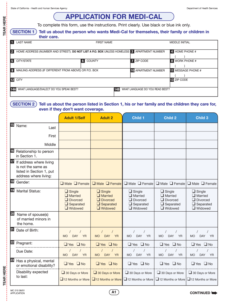 APPLICATION for MEDI CAL State of California Slocounty Ca  Form