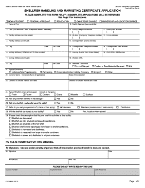Shellfish Handling and Marketing Certificate Application Form