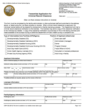 Cdph Licensing and Certification Criminal Background Clearence  Form