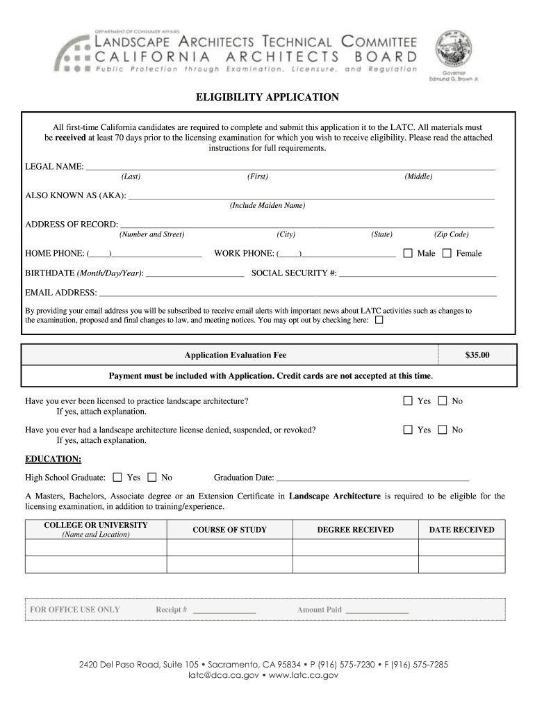 Eligibility Application Eligibility Application Latc Ca  Form