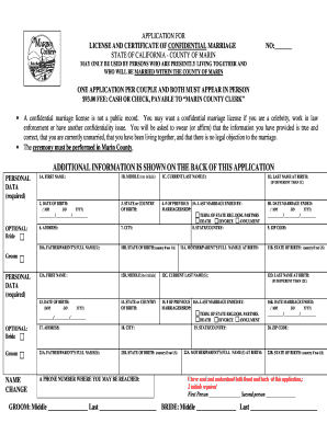 Marin County Marriage License  Form