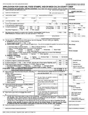 Printable Cash Aid Application for California Form