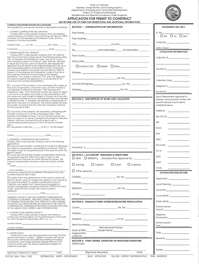 APPLICATIONFORPERMITTOCONSTRUCT D as  Hcd Ca  Form